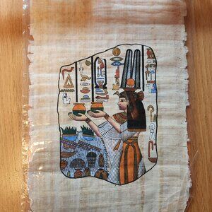 Hand Painted Ancient Egyptian Papyrus Artwork -Queen Nefertari Offerings